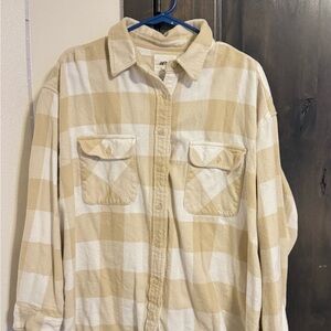 Aerie Tan and Cream Checkered Women's Shirt